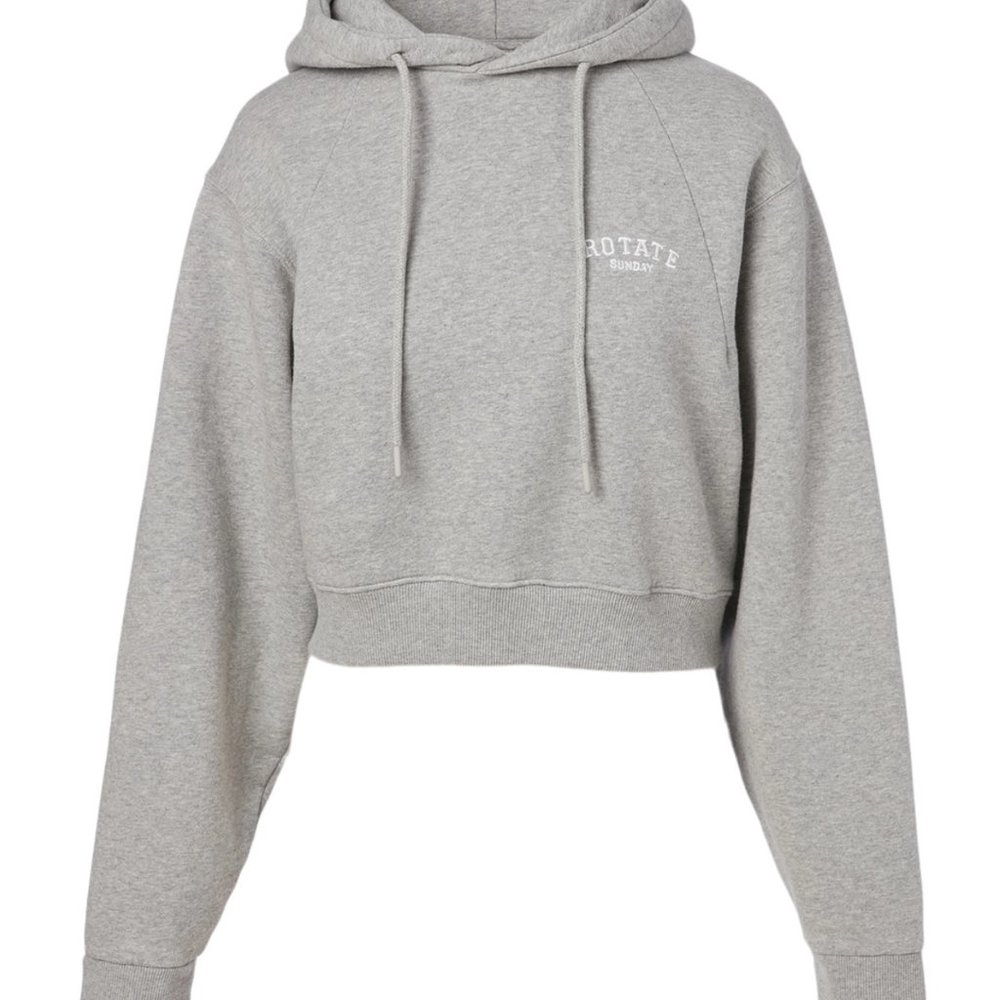 ROTATE Birger Christensen Viola Organic Cotton Cropped Hoodie Grey Sz S